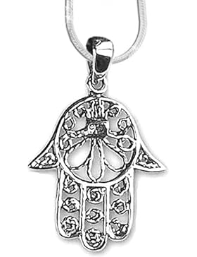 Anhänger Fatimas Hand Amulett 925er Silber Schmuck - Schutz vor Unglück - mit 1,2mm Schlangenkette 45 cm Halskette...