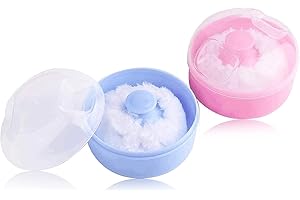 BUJINGYUN Baby-Puderquasten, Kosmetikpuder-Quasten, Kit mit Behältern, Blau und Rosa, 2 Stück