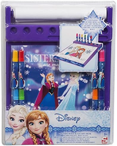Disney Frozen Jumbo Roll &amp; Go Rolling Art Desk Kids Activity Set 8 Jumbo Markers and 3M Colouring Roll NEW STYLE
