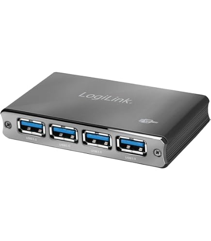 LogiLink USB 2.0 Hub – 4 Ports Mit Netzteil & Lindy USB-Kabel A/B, 0,5 M, Anthrazit