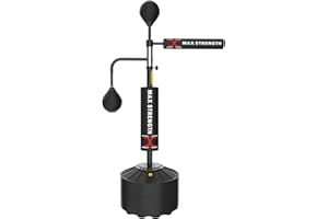 MAXSTRENGTH 3-in-1 Freestanding Boxing Punching Bag Stand with 2 Speed Balls, 360° Relax Bar, PU-Wrapped Bag & Waterable Base, Adjustable Height Spinning Bar for MMA Training