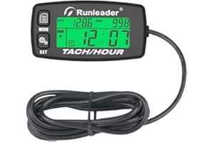 FOUNDOWN Induktive Drehzahlmesser-Alarmalarmdrehzahl Motorstundenzähler Wartung des Bootes Erinnerung an die Hintergrundbeleuchtung Digital rücksetzbare Tacho-Stundenzähler für Motorrad-Marine (black)