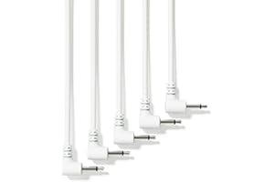 ExcelValley - 5-Pack - Cables de Conexión Mono Modulares de Ángulo Recto - 3,5mm 1/8" Eurorack Sintetizador [Blanco - 15 cm - 6"]