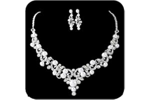 Ushiny Set di gioielli da sposa in argento con collana e orecchini con cristalli e orecchini pendenti, per donne e ragazze