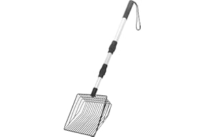 Yuhtech Łopatka do żwirku dla kotów, 33–104 cm, regulowana, metalowa szufelka do żwirku dla kotów z głęboką łopatą, długa rączka, wytrzymała szufelka do żwirku dla kotów z antypoślizgowym gumowym