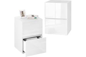 eSituro White Bedside Table Set of 2, Bedside Cabinet, Chest of 2 Drawers with Glossy Panles, Modern Wooden Nightstand, 40x40x58cm, Storage Side Table for Bedroom Living Room, SBT0004-2