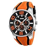 Mode Sport Herrenuhren - Silikon Armband Sub-Dials Chronograph Stoppuhr Analog Datum Quarzuhr Armbanduhren für Männer, Orange