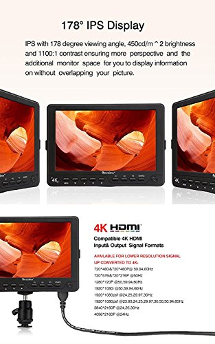 Bestview S7 7 Zoll 1920*1200 Unterstützen 4K Signal 4096X2160P@24Hz DSLR Vdieo Kamera HDMI Feldmonitor mit HDMI Input Output mit Akku, HDMI Kabel und Pergear Reinigungs Set für Canon Nikon Sony DSLR Kameras und Comcorder - 5
