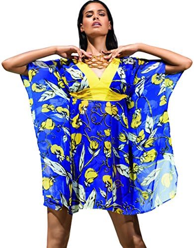 David Solution Kaftan in Bold Print with Sunshine Yellow Trim, One Size