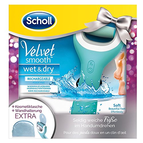 Scholl Velvet Smooth Elektronischer Hornhautentferner Wet und Dry, Geschenkset inklusive Kosmetiktasche und Wandhalterung, 1 Stück