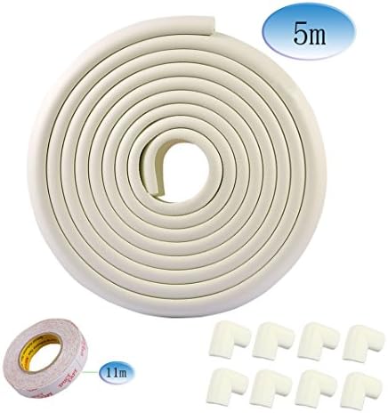 Youkap 5m L-Shaped Toddler Baby Kids Safety Soft Foam Sponge Corner Edge Corner Protector Guard Cushion Anti-Collision Bumper Strip Table with 8 Foam Corner Guards White
