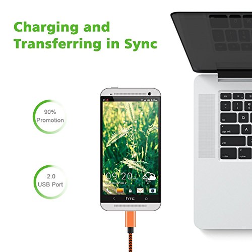 Cavo Micro USB 2M [3-Pezzi] Rephoenix Cavo Android Nylon Intrecciato Cavo USB Micro USB per Samsung S5/S6/S7, Huawei, HTC, Motorola, Nokia, LG, Sony-Blu,Arancia,Verde