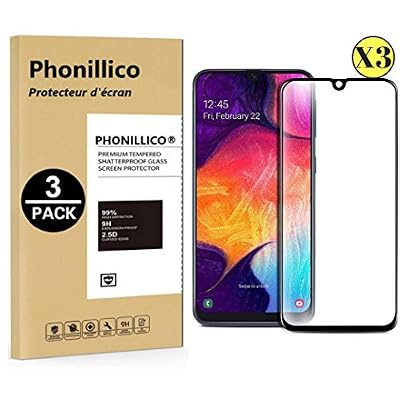 PHONILLICO [Pack de 3] Verre Trempe Bord Noir pour Samsung Galaxy A50 - Film Protection 100% Intégral Ecran Verre Trempe Resistant [Lot de 3] Vitre Protecteur Anti Rayure