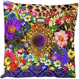 Melli Mello Piona decorative pillowcase with purple stone and colourful flowers, 50 cm x 50 cm x 0.5 cm, multicoloured