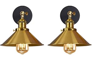 iDEGU 2 Piezas Lámpara de Pared Industrial E27 Aplique de Pared de Estilo Edison de Metal con Rotación de 180° Lámpara de Techo Vintage para Dormitorio Sala de Estar Cocina Pasillo, 22cm (2x Oro)