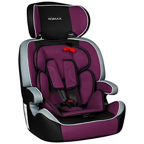 XOMAX XM-K1 PURPLE Autokindersitz + Gruppe I / II / III (9 – 36 kg) + ECE R44/04 geprüft + Lila, Schwarz, Grau + 5-Punkte-Sicherheitsgurt + mitwachsend + Kopfstütze verstellbar + Rückenlehne abnehmbar / Bezüge abnehmbar & waschbar - 2