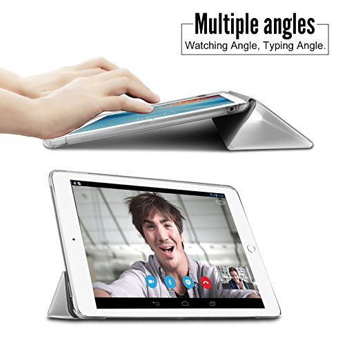 iPad Air 2 / iPad 6 Hülle, Infiland Ultra Dünn Tri-Fold Smart-Muschel PU Leder Ultra Schlank Superleicht Ständer Smart Shell Cover Schutzhülle Etui Tasche für Apple iPad Air 2 (2014 Modell)/ iPad 6(mit Auto Schlaf / Wach Funktion)(Transparent Weiß) - 7
