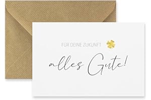 Merz Designkarten 1 edle Premium-Geburtstagskarte Klappkarte Abschied, Pension, Rente Mutterschutz 10,5x14,8cm - mit einem Naturumschlag für die Zukunft Alles Gute, Grußkarte, Weiß Gold