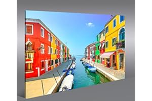 islandburner Tableau moderne Burano Canal Venezia Impression sur toile – Tableau pour fauteuils salon cuisine meubles bureau maison – Photographie format XXL