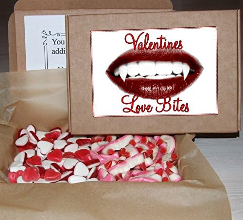 Valentines Day Vampire Love Bites Sweet Box - Personalised Love Gift - Valentine Sweet Box With Fangs and Haribo Heart Throbs. The perfect value Valentines present.