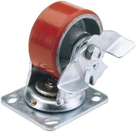 100MM DIA. SWIVEL PLATE FIXING HEAVY DUTY POLYURETHANE WHEEL WITH BRAKE - S.W.L. 250KG - Swivel plate fixing with brake. High tear strength, up to ten times longer life than rubber wheels with good load carrying capacity. Steel wheel centre, needle roller bearing and grease nipple. Carton packed.
