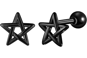 Yumilok Stud Earrings for Women Men Stainless Steel Barbell Screw Earrings stars pentagram Hoop Piercing Balls