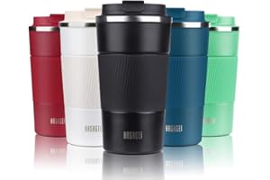 HASAGEI Travel Mug, Insulated Coffee Cup with Leakproof Lid - Vacuum Insulation Stainless Steel for Hot and Cold Water Coffee and Tea Black, 380ml