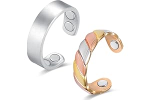 Vicmag Anneaux magnétiques en cuivre de drainage lymphatique pour femmes et hommes pour l'arthrite, 99.99 % cuivre pur, taille réglable avec boîte cadeau (tricolore et argent mat)