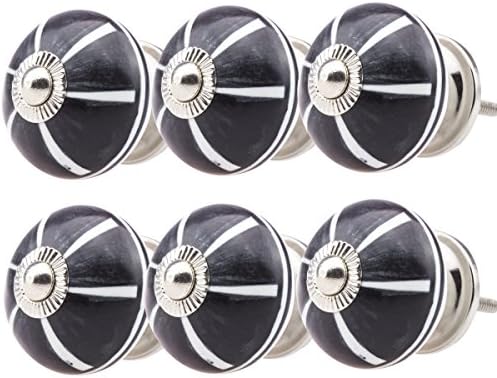 6x Knob Furniture Knob Ceramic – Black and White GH6X _ 12009 _ R4 Pump Hand Painted