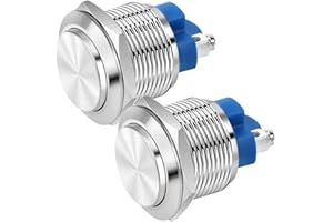 Gebildet 2pcs 22mm 2A/12V/24V/125V/250V Momentan Taster Schraubklemmen Edelstahl Metall wasserdichte Taste(Hoher Kopf)