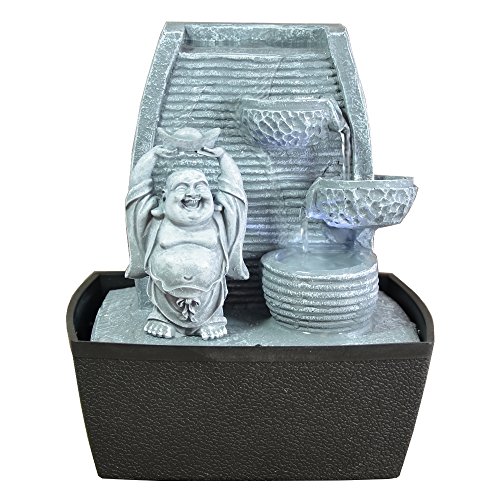 zen' Light Zimmerbrunnen Mauer Lachender Buddha, steingrau/schwarz 20 x 15 x 24 cm