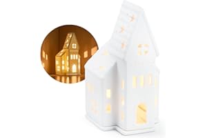 COM-FOUR® Tea Light House in Porcellana - Chiesa in Porcellana Opaca con Base per Tea Light - Faro - Elegante Decorazione della Stanza a Forma di Chiesa (18,5 cm)