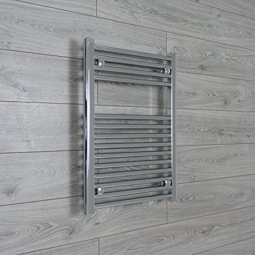 600mm wide x 800mm high Flat Chrome Heated Towel Rail Radiator Pre-filled Electric Use (Filled Single Heat Element)