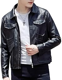 Hombre Slim Cazadora Chaquetas Biker Imitación De Pu Piel Manga Larga Con Cremallera Abrigos Negro S