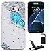 Produktbild Semoss 3 in 1 Zubehör Set Luxus Kristall Gliter Diamant Bling Hülle Blau Schmetterling Schutzhülle for Samsung Galaxy S7 Strass Handyhülle Hart Case Rückseite Transparent Tasche Etui Cover mit Displayschutzfolie und Universal Halter