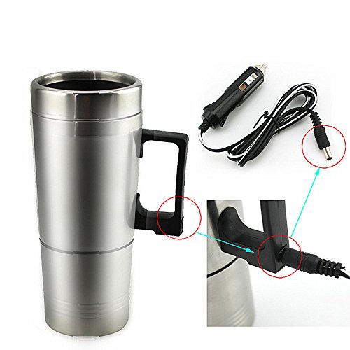 BEEAUTO 12V 300ML Portable in Car Travel Electric Coffee Boiler Heated Mug Heating Cup Warmer Water Heater Pot 304 Stainless Steel + Cigar Lighter Cable