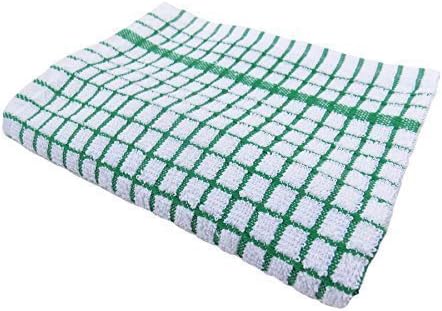 LUXURY COTTON THICK SOFT LARGE HOTEL QUALITY TEA TOWEL CHECK GREEN WHITE 45 X 70CM