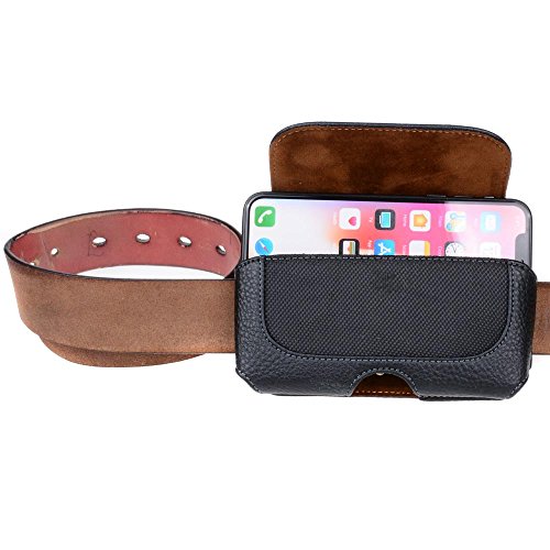 Semoss Cover per Cellulari Universali da Pelle per iPhone X / iPhone 10 Custodia da Cintura Wallet Portafoglio Cuoio Flip Case Cover Sport con Clip e Chiusura Magnetica Nero 15 X 8 cm