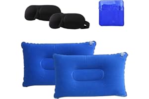 NESLOONP INTVN 2 x Almohada Inflable de Playa, 2 x Antifaz para Dormir, Almohada de Camping Ultraligera Portátil con Bolsa de Transporte para Acampar/Viajar/Oficina