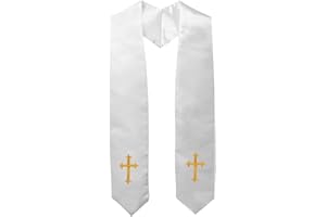 IvyRobes Adults Traditional Clergy Choir Stole with Embroidery Cross 60" Unisex Church Priest Costume 5 Colors