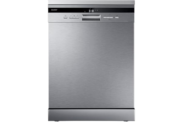 Lave-vaisselle pose libre COMFEE' FD1435E-X pour 14 couverts, grand format, 44 dB, grand écran LED, départ différé, fonctionnalité demi-charge, supports flexibles, acier inoxydable