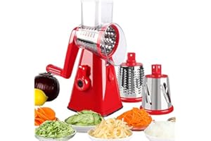 NILICAN Râpe à Fromage Rotative Râpe à légumes rotative manuelle Mandoline avec 3 lames interchangeables, facile à utiliser (rouge)