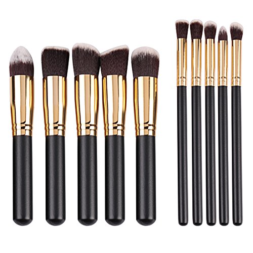 Pinceaux de maquillage, 10 pièces de brosses de maquillage cosmétiques, Brosse à Blush de 10 pièces, Pinceau a