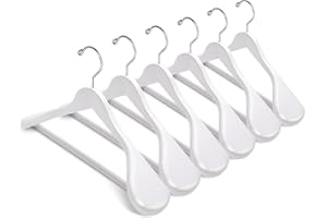 ‎AMBER HOME Amber Home 10 Stück 44,5cm Weiß Kleiderbügel aus Holz mit Breite Schultern(5.8cm), Robust und Glänzend Aufhänger mit Runde Stange für Anzug Jacke Mantel Hemd Hose
