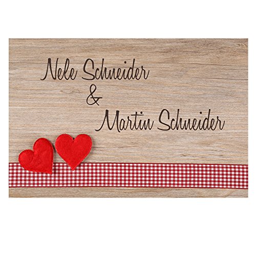 Fußmatte „Herzen auf Holz“ mit Namen, Fußabtreter, Geschenkidee, Geschenk für Pärchen, ideal fürs erste gemeinsame Wohnen - 2
