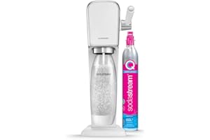 SodaStream Art Machine à Eau Pétillante et Soda, Pack 1 Bouteille 1L Finition Acier Inoxydable Compatible Lave-Vaisselle et 1 Recharge de Gaz 60L à Clipser, Blanche