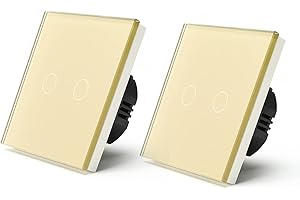 BSEED Interruptor Táctil Normal Interruptor de Luz de Pared Táctil de Vidrio 110V - 240V Panel de Cristal 1 Gang 1 Vía Oro, 2 Paquetes