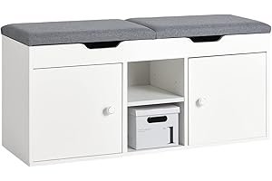 SoBuy Scarpiera da Ingresso Panca con due cuscini - Panca Contenitore Salvaspazio con Vano Portaoggetti - Bianco 100x48x34 cm - 136kg di Portata per Corridoio, Soggiorno, Camera da Letto - FSR96-W