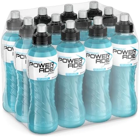 Powerade Mountain Blast Zero Sport Drink – 12 Bottiglie da 500 ml, Bevanda Isotonica, Poche Calorie, Bottiglia in PET 100% Riciclabile con Tappo Sport, Soluzione di Carboidrati e Elettroliti