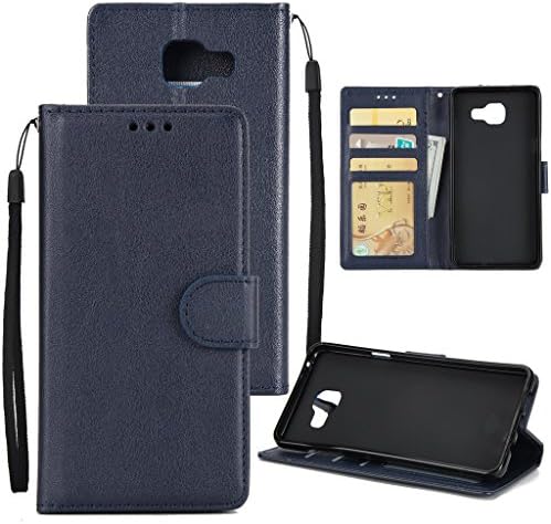 Samsung Galaxy A5 2017 Wallet Leather Case Cover -MOONESS(TM) Embossing Fashion Floral Countryside PU Leather Magnetic Flip Cover Card Holders &amp; Hand Strap Case(Darkblue)
